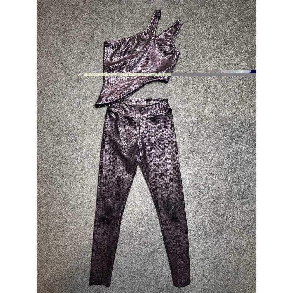 Reverence PXS Petite XS Purple Metallic Rhinestone Dance Costume Top Leggings